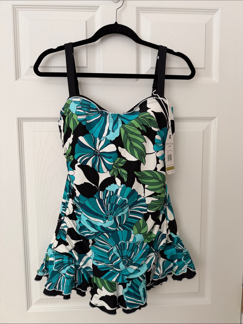 Beach House One-Piece Swim suit Teal, Green & Black Floral